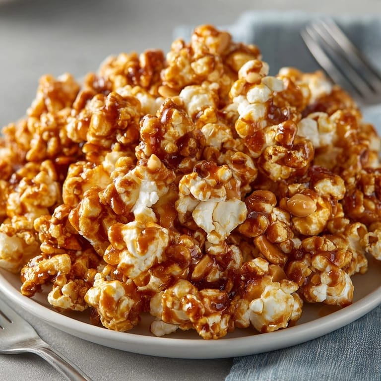Homemade Peanut Butter Caramel Popcorn Twists cooling, glistening, perfect for movie night snacking.