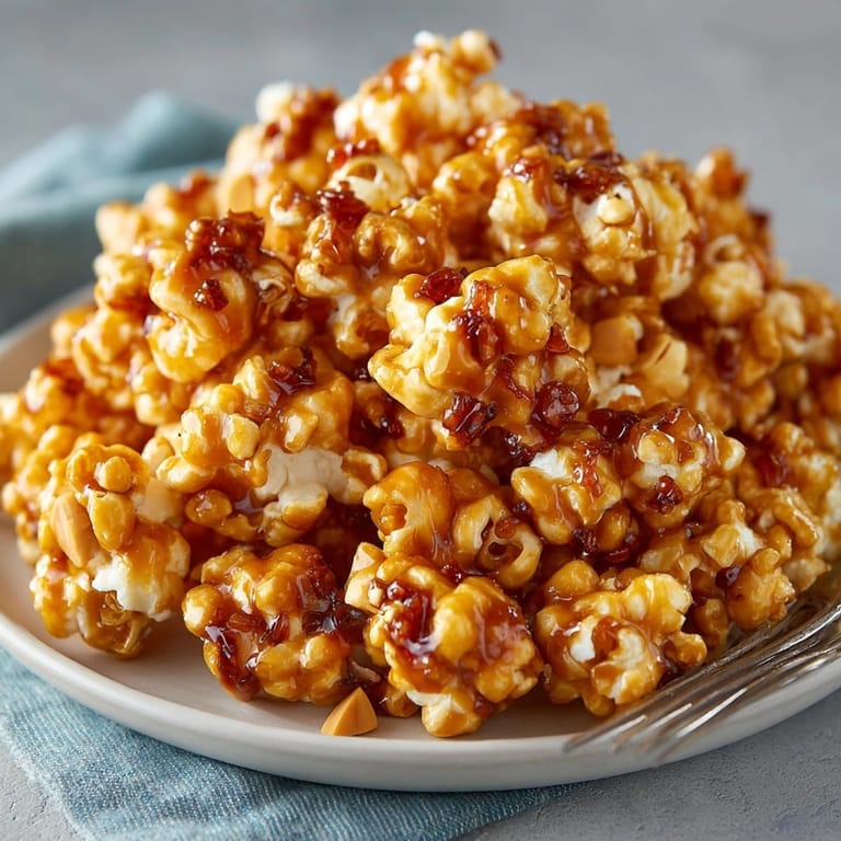 Crispy Peanut Butter Caramel Popcorn Twist recipe, coated in sweet, sticky caramel goodness.