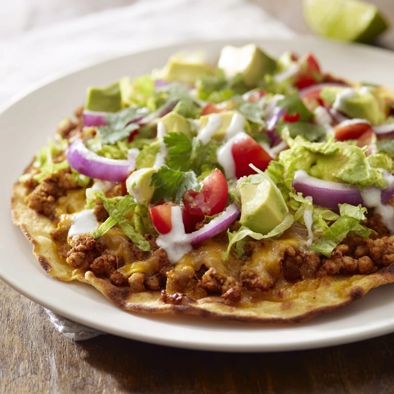 Crispy, cheesy Spicy Turkey Taco Flatbread showcasing the vibrant Tex-Mex layers and ingredients.