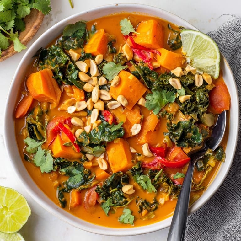 Fragrant, colorful Thai Peanut Kale Veggie Stew – a comforting weeknight vegan dinner.