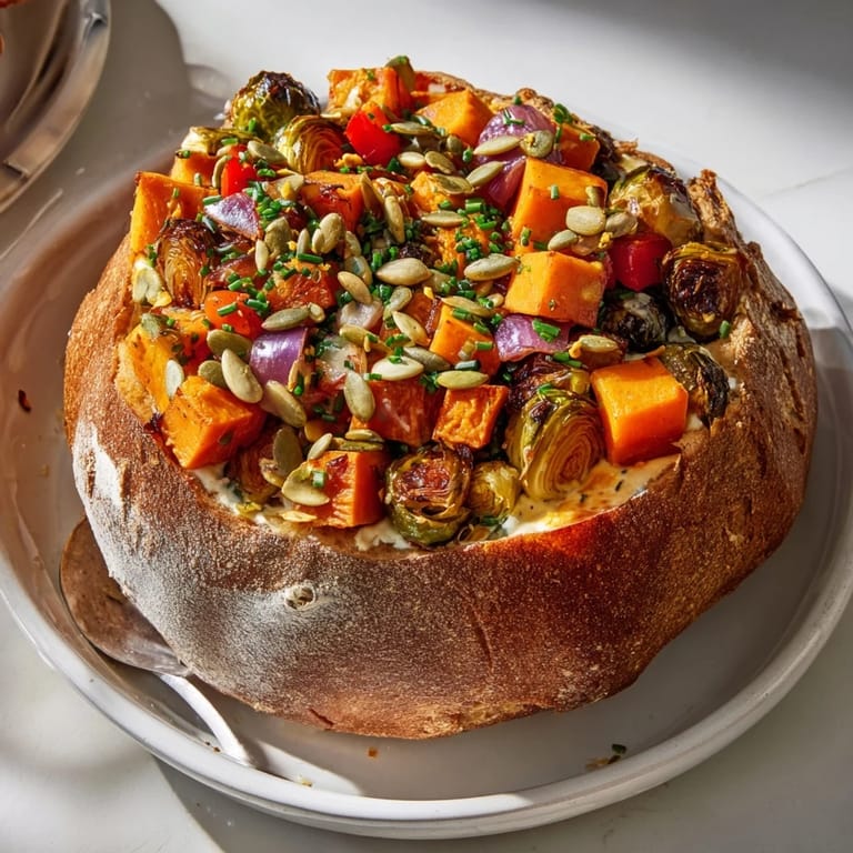 Festive Thanksgiving Veggie Stuffed Dip Bowls brimming with cheesy goodness and autumn flavors.  