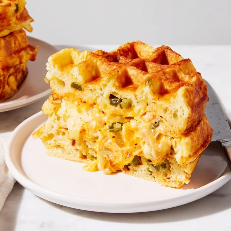 Delicious Spicy Cheddar Jalapeño Waffle Loaf, ideal for cozy snacks or breakfast sandwiches.