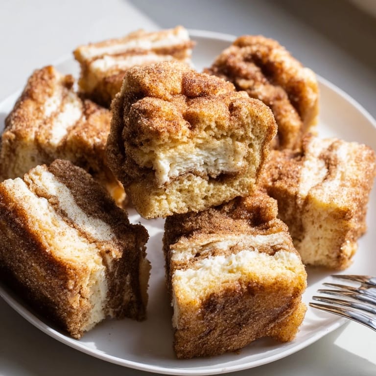Deliciously moist Cream Cheese Churro Muffin Squares, swirled with cheesecake goodness.