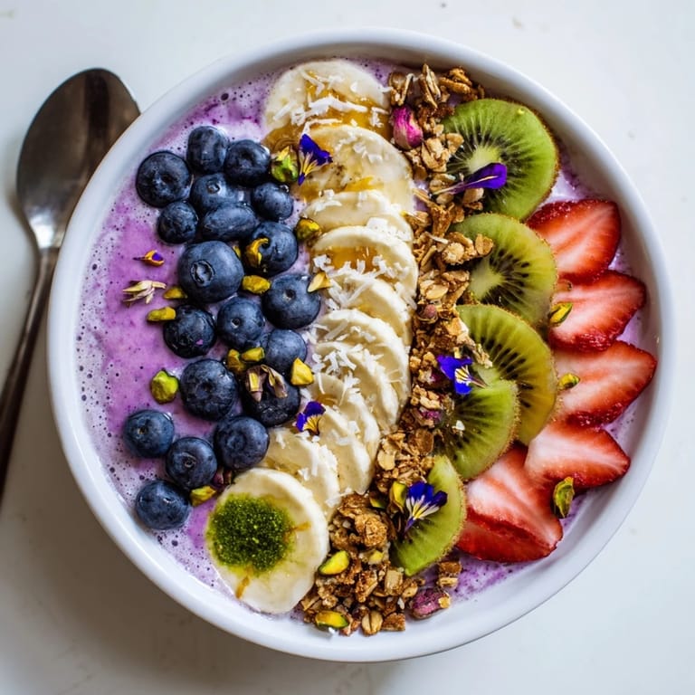Beautiful smoothie bowls adorned with berries and granola, perfect for a healthy morning treat.