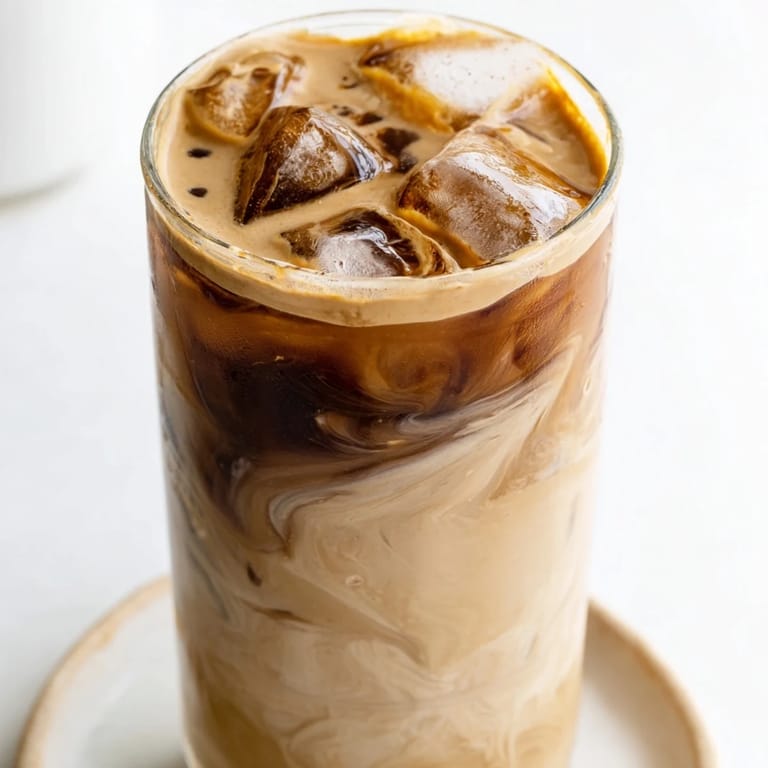 Rich and nutty tahini iced coffee garnished with cocoa powder for extra flavor.