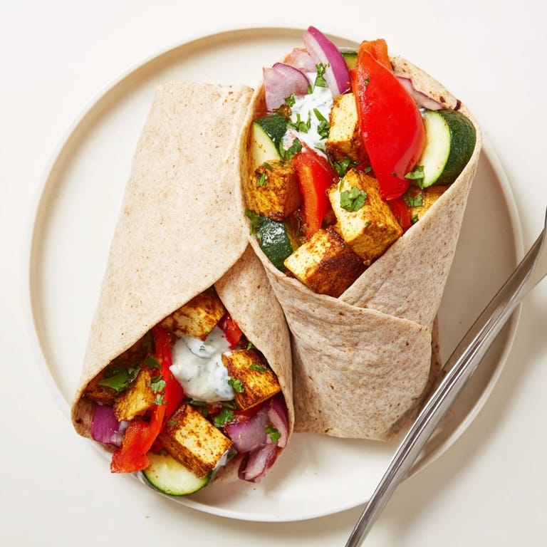Delicious Vegan Viral Recipe Re-make wrapped in whole wheat pita, drizzled with sauce.  