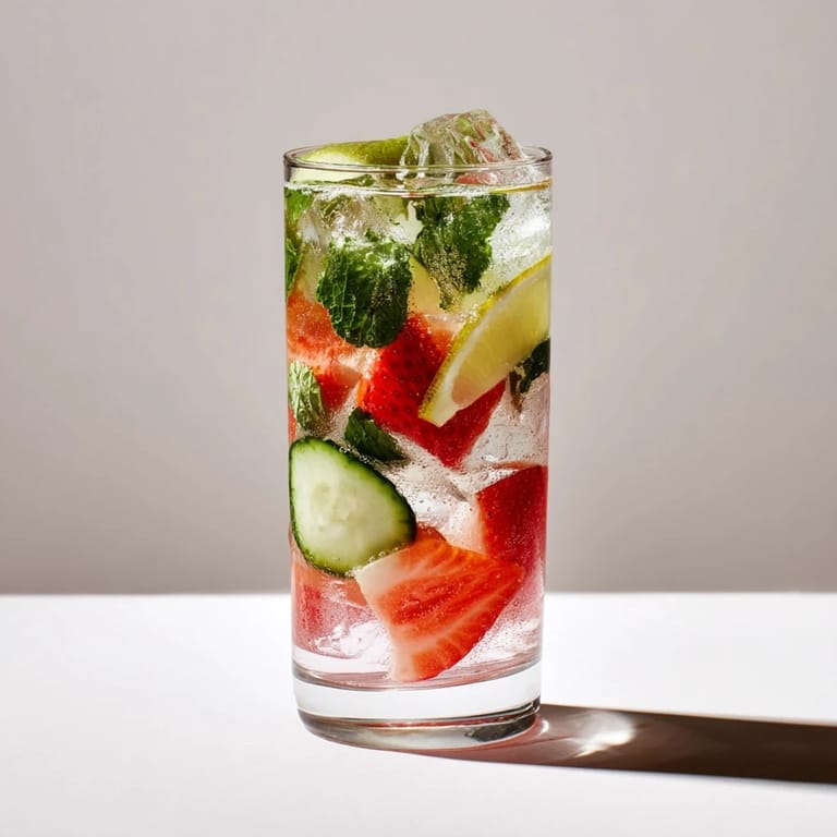 Bright lemon and strawberry mocktails garnished with mint, a delicious healthy drink.