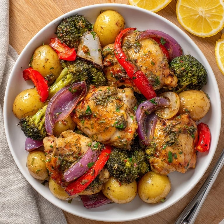 Vibrant Lazy Gourmet Chicken & Vegetable One-Pot showcasing juicy chicken and colorful veggies.  