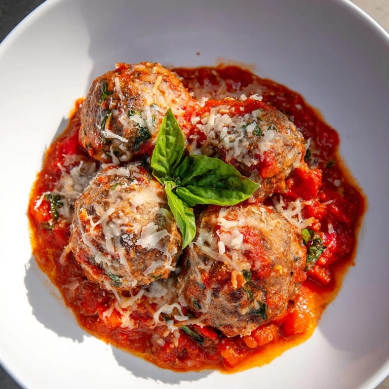 A close-up of a bubbling Italian Meatball Pasta Skillet, a family favorite meal.