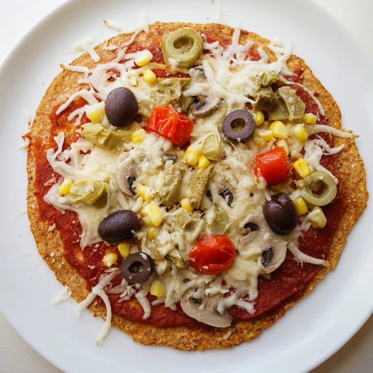 Fresh-baked tortilla pizza showcases a delightful medley of pantry ingredients perfect for a quick dinner.