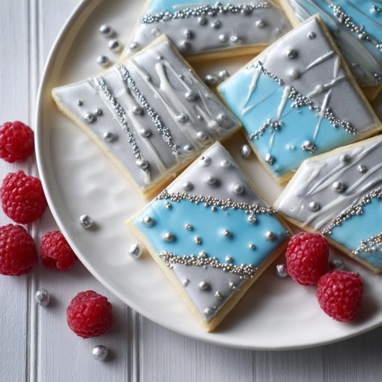 Elegant Engagement Ring Diamond Dessert Tray features sparkling silver dragées atop iced diamond sugar cookies.