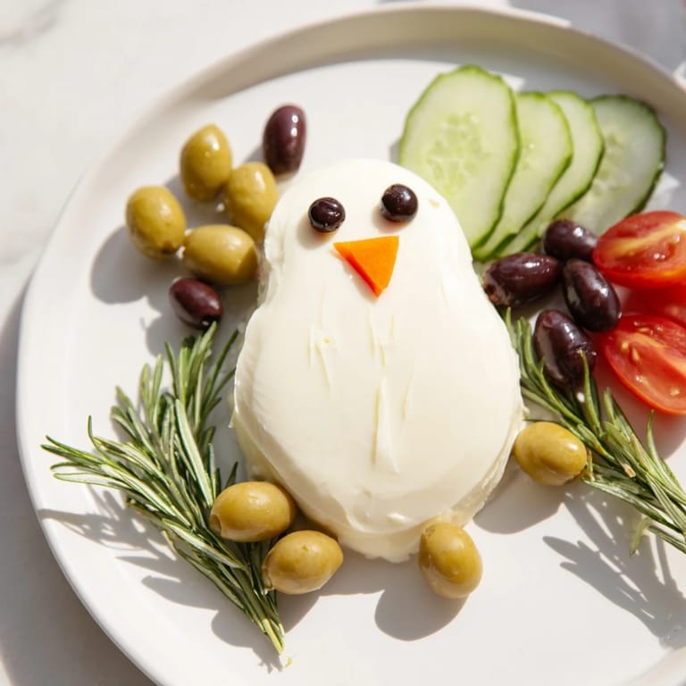 This appetizing Peace Dove Christmas Olive Platter features olives artistically arranged around a cheese dove.