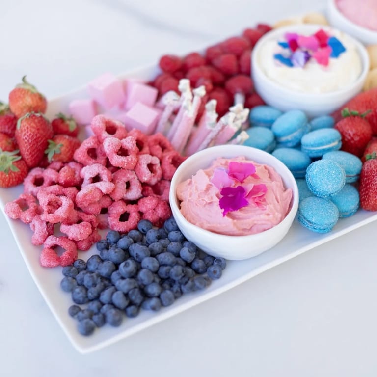 Delicious baby reveal snack board featuring an array of sweet and savory snacks, ready to enjoy.