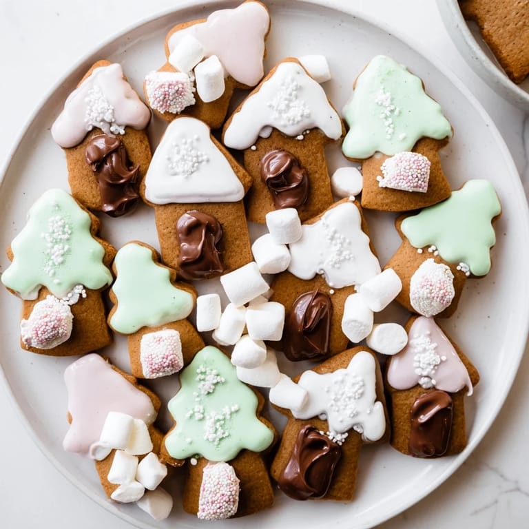 A beautifully arranged sweet board showcasing a detailed gingerbread village, full of textures and flavors.