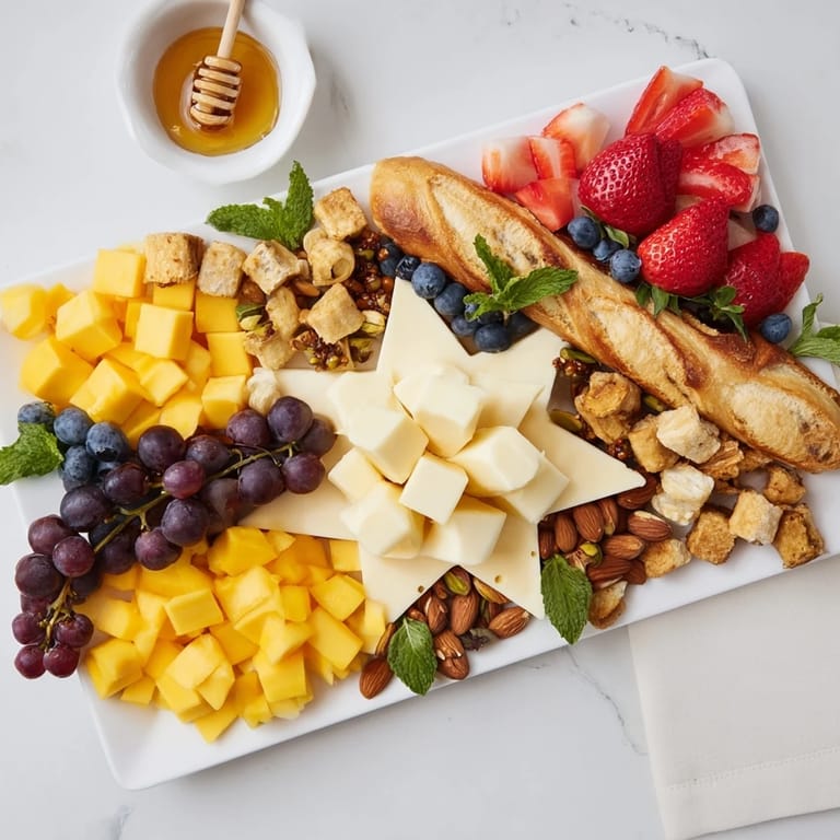 Vibrant Shooting Star Snack Board presented for your party, featuring a delicious assortment of treats.