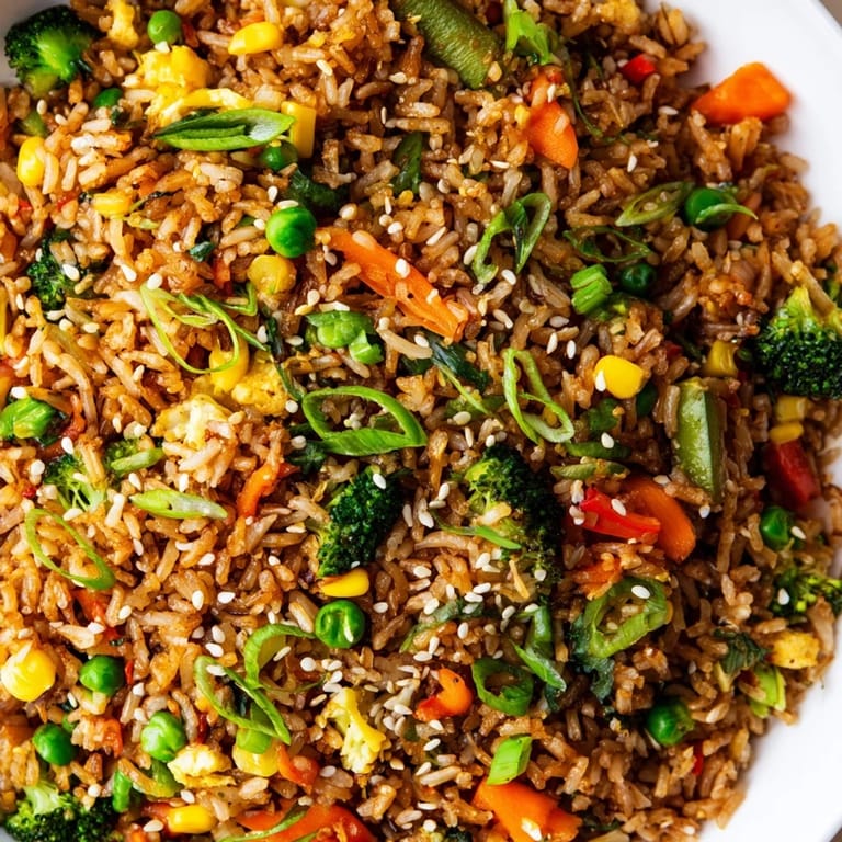 Colorful Vegetable Fried Rice stir-fry in a wok, featuring crisp broccoli and sweet corn for a quick weeknight dinner.