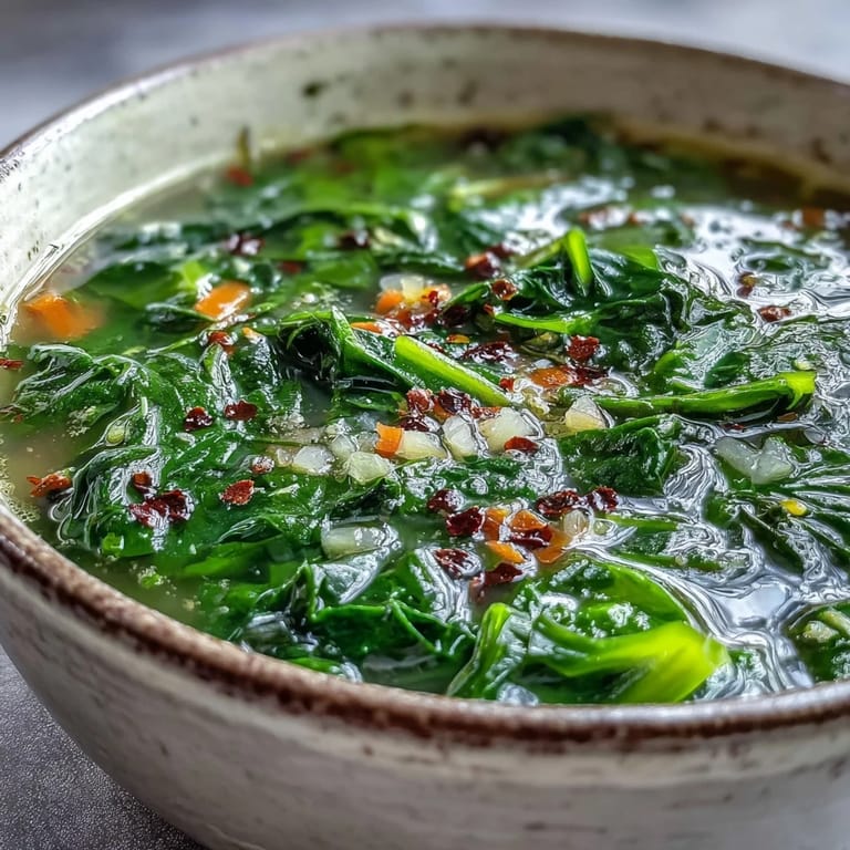 Freshly prepared Swiss Chard Soup with sautéed onions and celery, topped with Parmesan and a lemon wedge. 