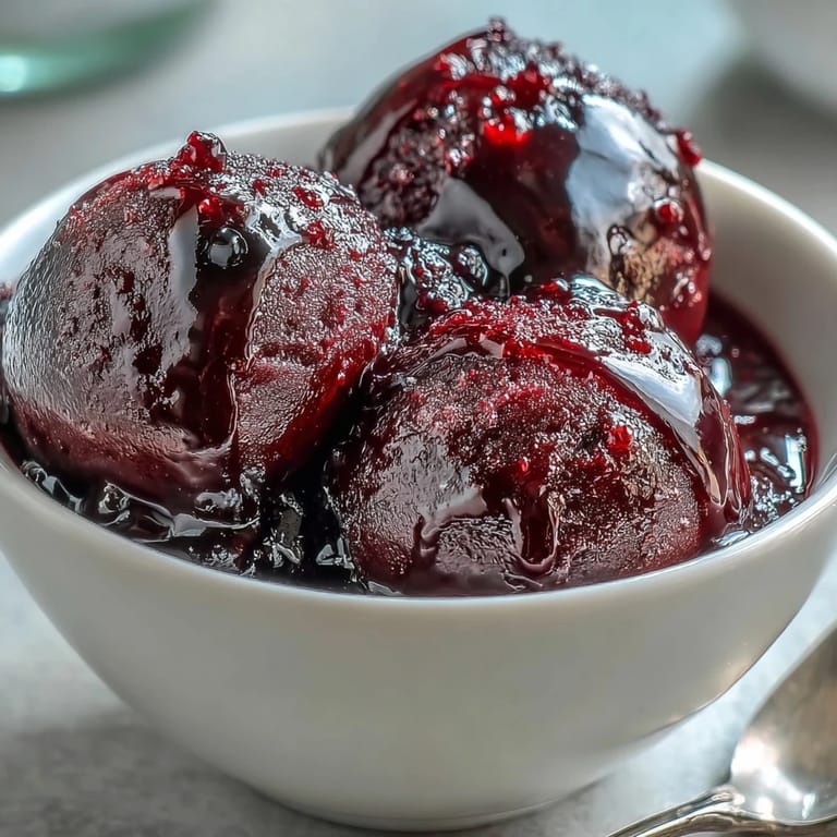 A scoop of vibrant Black Currant Sorbet resting on a small plate next to crisp lemon shortbread cookies, perfect for serving.