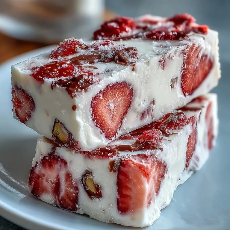Festive Valentine Strawberry Yogurt Bark with Pistachios, featuring sweet strawberries and a drizzle of dark chocolate for extra indulgence.