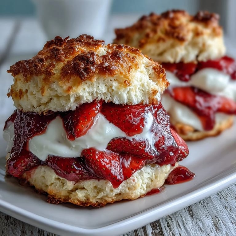 Buttery baked scones filled with juicy strawberries and sweetened vanilla yogurt for a delightful dessert.  