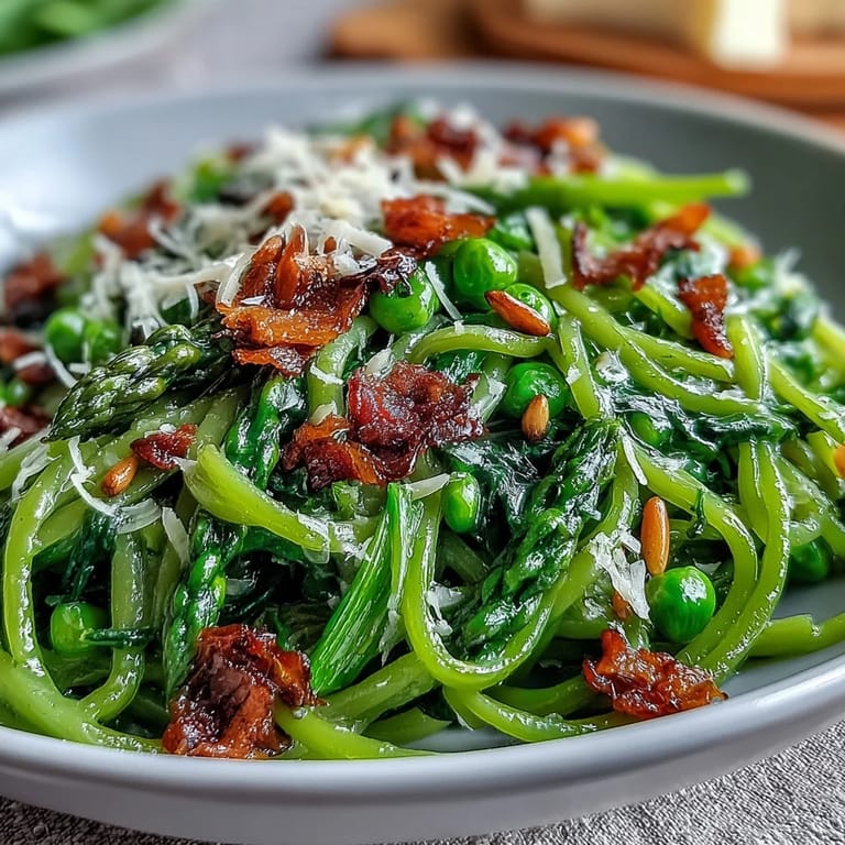 Bright shaved asparagus and pea salad with lemon dressing, a refreshing vegetarian dish perfect for spring meals.