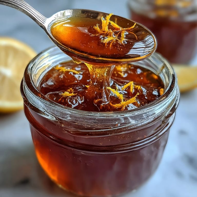 Bright, sunny dandelion jelly with lemon zest and honey, captured in a glass jar beside a slice of toast.