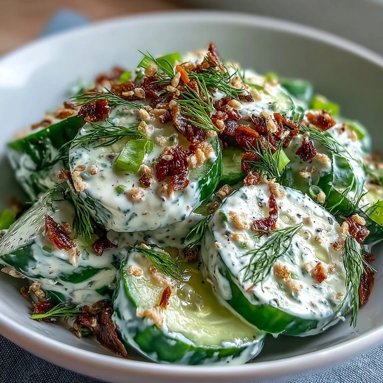 TikTok cucumber salad, creamy, tangy dressing mixed with savory everything bagel seasoning.