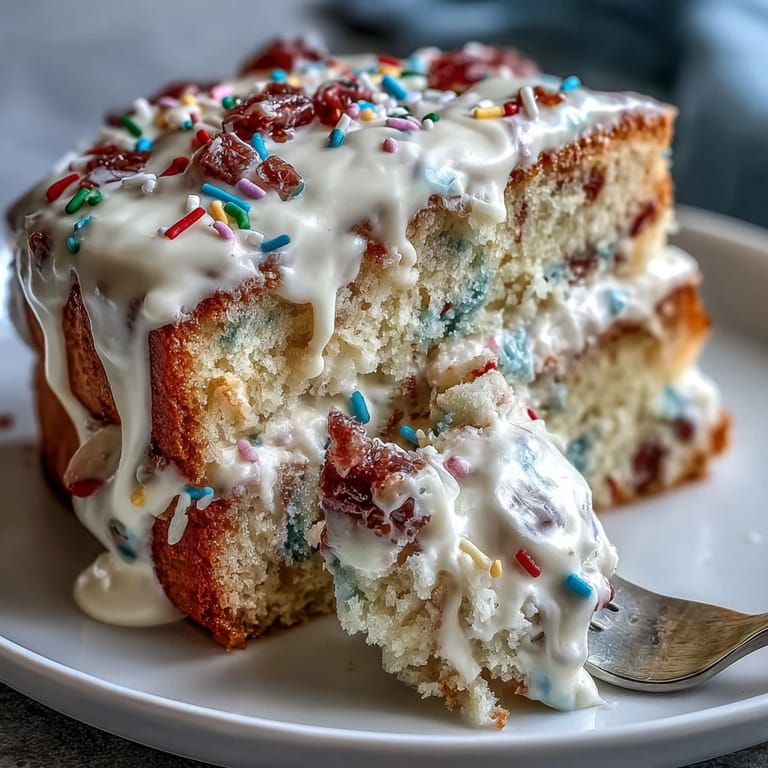 Showcasing layers of funfetti cake and creamy dip, our Spring Birthday Party Dip Cake.