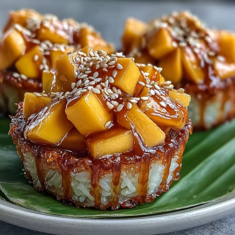 Delicious Coconut Mango Sticky Rice Cups, a tropical dessert with tender, fragrant rice.