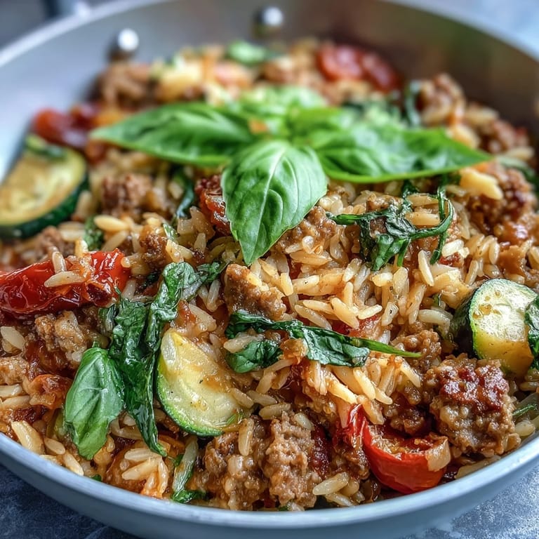 Savory, comforting One-Pan Italian Orzo Skillet, a delicious easy weeknight dinner.