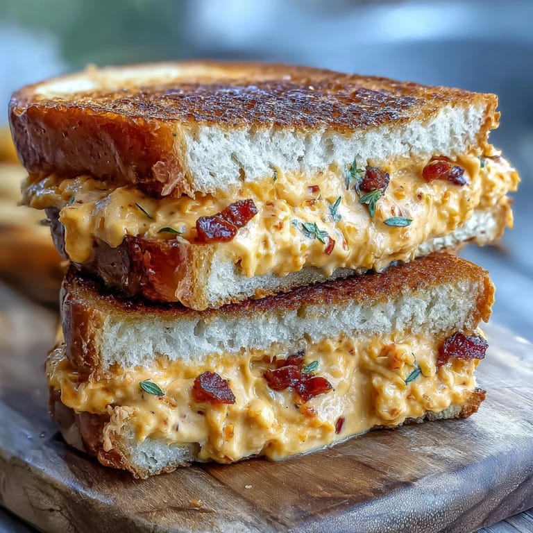 Southern style Pimento Cheese Grilled Cheese oozing with tangy melted cheese.