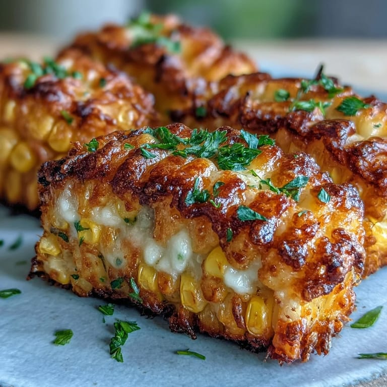 Crispy oven-roasted Parmesan Corn Rib Bites topped with fresh parsley.