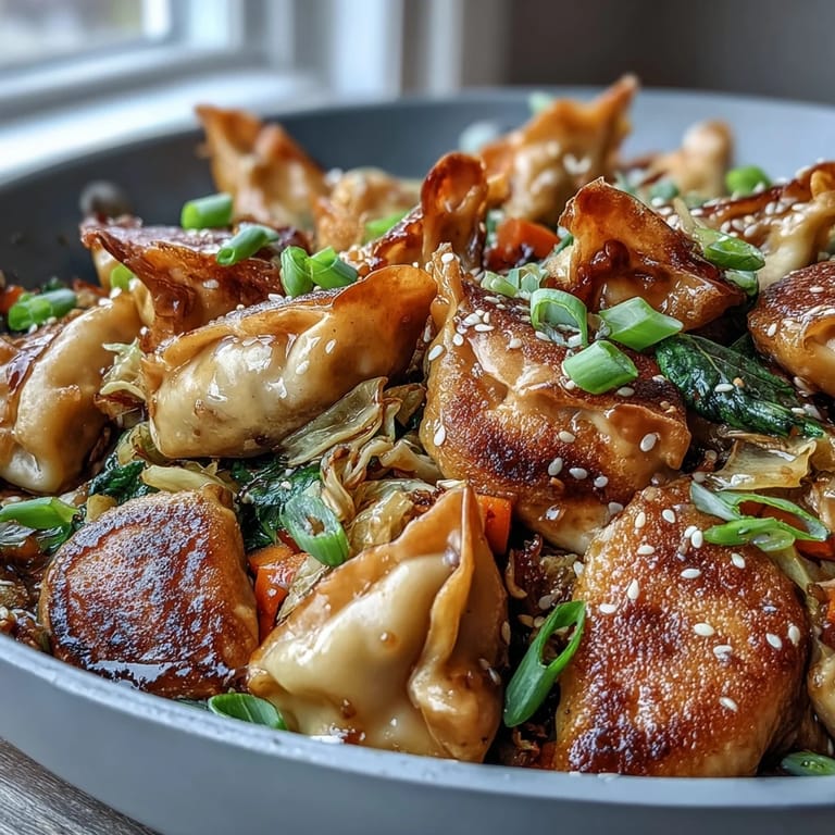 One pan crispy cabbage dumpling skillet, a flavorful vegetarian weeknight dinner delight.