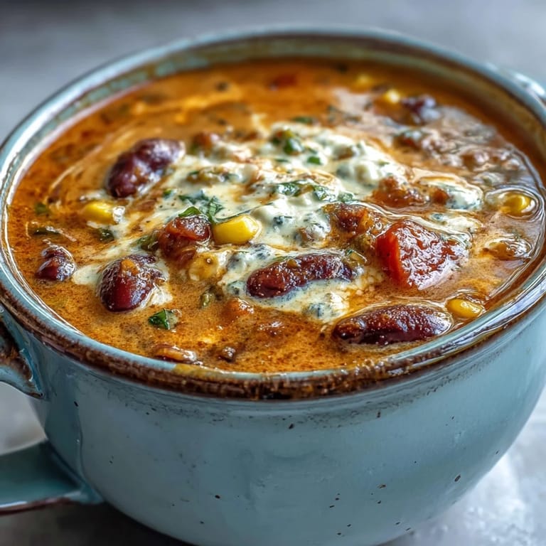 Delicious Creamy Taco Soup, a comforting bowl perfect with crunchy tortilla chip toppings.