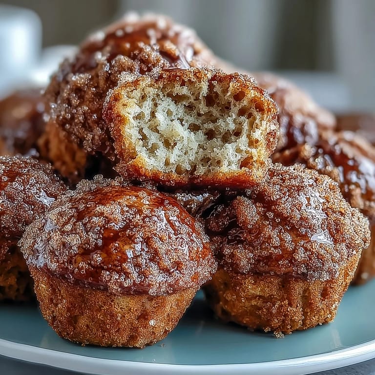 Close-up of Apple Cider Donut Muffins, showing a fluffy interior and sugary crust.