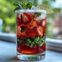 Refreshing strawberry lemon sparkling mocktail with vibrant red berries and zesty citrus slices, perfect for spring parties or sunny afternoons.