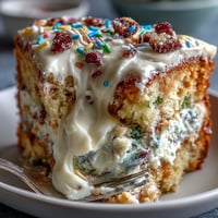 Festive Spring Birthday Party Funfetti Dip Cake, a colorful dessert topped with sprinkles.