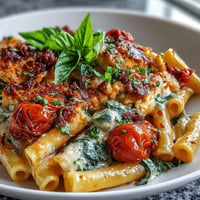 Creamy baked feta pasta with bursting cherry tomatoes and fresh basil.
