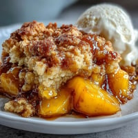 Warm Peach Cobbler with Biscuit Topping, a bubbling Southern classic.