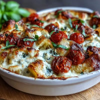 Creamy Baked Boursin Pasta with blistered cherry tomatoes, ready for dinner.