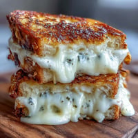 Gooey Croque Monsieur melts between golden brown bread slices, topped with creamy béchamel.