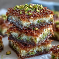 Golden baked Pistachio Kunafa Brownies with crisp topping and rich chocolate depth.